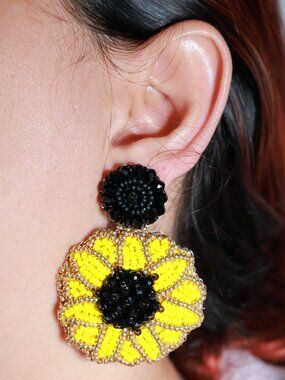 Artisan Handmade Black Yellow Earring Multi Tone Round Design Summer Jewelry